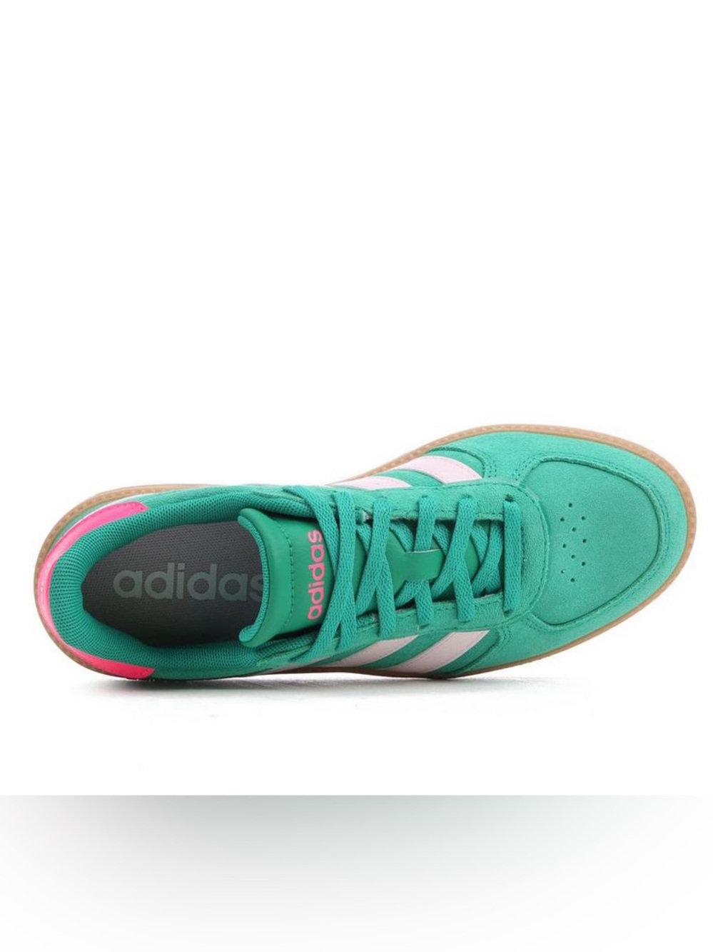 adidas Kids BREAKNET SLEEK J Teal Suede Sneaker with Pink Stripes - Picture 6 of 9